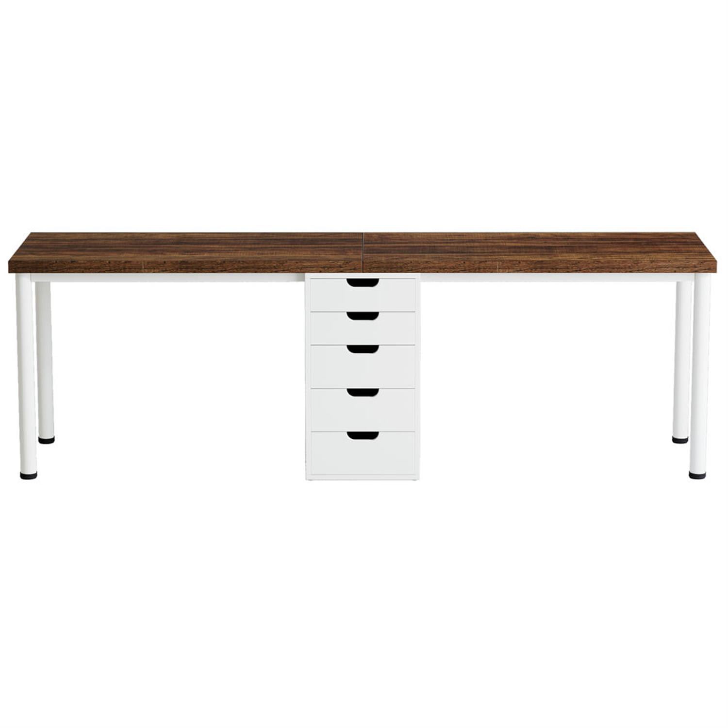 Demi Bonn 78"dustrial Two Computer Desk with 5 Drawers, Modern Double Study Writing Gaming Table for Home Office, Brown & White