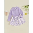 thumbnail image 3 of Suealasg Little Girl Fall Skirt Outfits Set Long Sleeve Lapel Neck Ribbed T-Shirt +Daisy Print Pleated Skirt 1T 2T 3T 4T 5T Toddler Girl 2Pcs Cute Clothes, 3 of 7