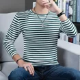 thumbnail image 2 of Camisetas de gran tamaño para hombre, ropa masculina de cuello redondo, color rojo, talla grande, rayas, tendencias de moda coreanas originales de otoño 2024, Harajuku, 2 of 4