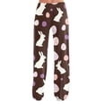 thumbnail image 4 of Easter Womens Pajama Pants Wide Leg Bunny Egg Print Loungewear Drawstring Comfy Lounge Pants Elastic Waist Cute Casual Fit with Pockets Pants, #50 Coffee XL, 4 of 5