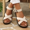 thumbnail image 2 of Rokment Women's Orthopedic Cork Footbed Platform Walking Flat Sandals Comfortable Leather Buckles Strappy Dress Sandals Arch Support Beach Summer Casual Footwear White Size 9.5, 2 of 7