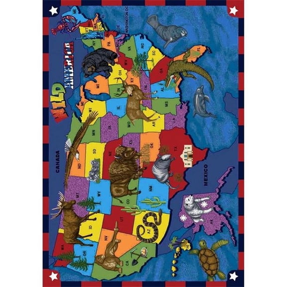 Wild America 7 ft.8 in. x 10 ft.9 in.  WearOn Nylon Machine Tufted- Cut Pile Educational Rug