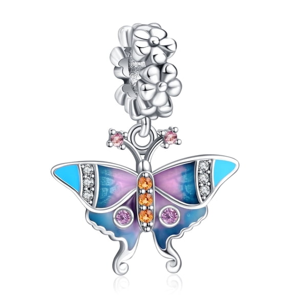 NINGAN 925 Sterling Silver Charm Women Bracelets Necklace Women Retro Butterfly Vintage Color Dangle Charm Necklace Girl Gifts