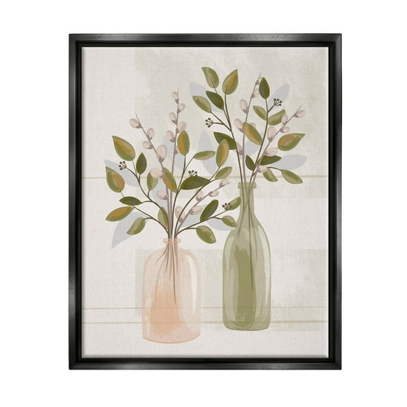 Pussy Willow Ikebana Vases Botanical & Floral Graphic Art Jet Black Framed Art Print Wall Art
