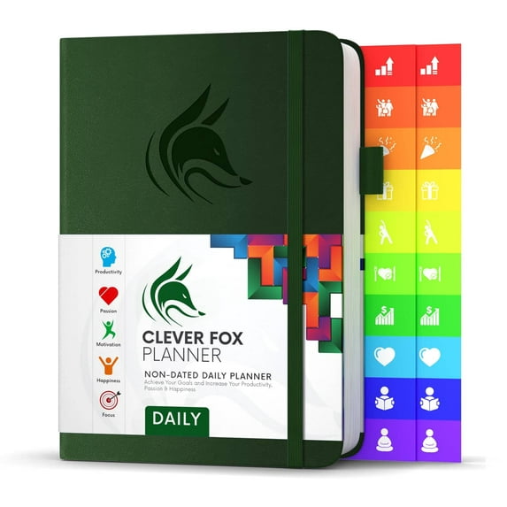 Clever Fox Planner Daily – Undated Agenda & Daily Calendar to Boost Productivity & Hit Your Goals – Gratitude Journal Personal Daily Organizer – 5.8x8.3'', Lasts 6 Months, Forest Green (Daily)