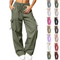 thumbnail image 2 of Qingpeng Plus Size Loose Cargo Pants for Women Wide Leg Drawstring Parachute Pants with Pockets Casual Lightweight Sweatpants, 2 of 7