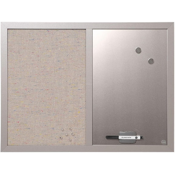 JessieMal Combination Board, 18" x 24", Dry Erase Magnetic Board & Grey Fabric Bulletin Board Combo, Grey MDF Frame Small