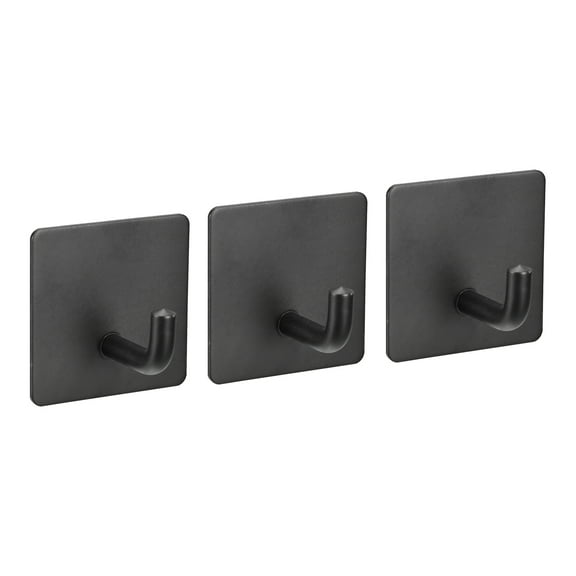 Uxcell Self Adhesive Wall Hooks, 304 Stainless Steel Sticky Hooks Hanger, Black 3 Pack