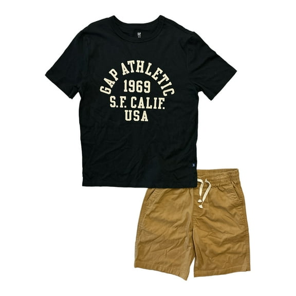 GAP Boy's 2-Piece Short Sleeve T-Shirt & Shorts Outfit Set (Black/Khaki, 10/12)