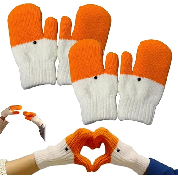 Silly Goose Gloves, Duck Goose Winter Gloves, Funny Novelty Knitted Mitten with Thermal Soft Lining for Cold Weather