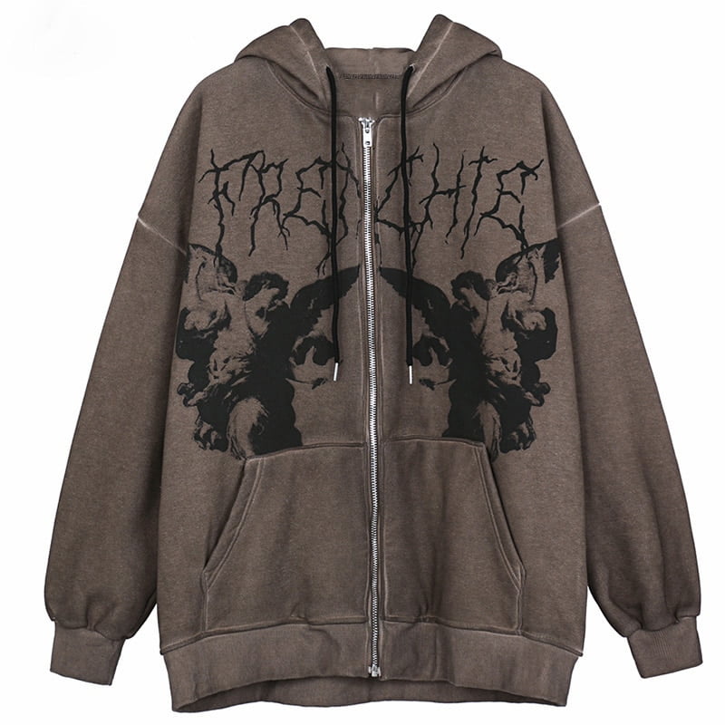 Women s Casual Angel Print Hoodie Autumn Long Sleeve Hip Hop Streetwear Pullover Zipper Top in Honduras at HNL 2205 Rating 5