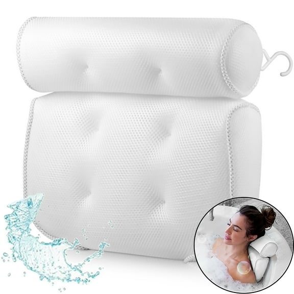 Bath Pillow Bathtub Pillow with Head, Neck, Shoulder and Back Support, 4 Non-Slip Suction Cups, Self-Care Gifts for Women, Luxury Bath Headrest for Bathtub, Spa, Hot Tub, White