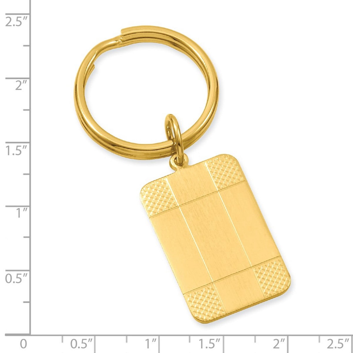 Gold Plated Solid Satin Patterned Corner Key Ring - .2 Grams - Key Chain for Men