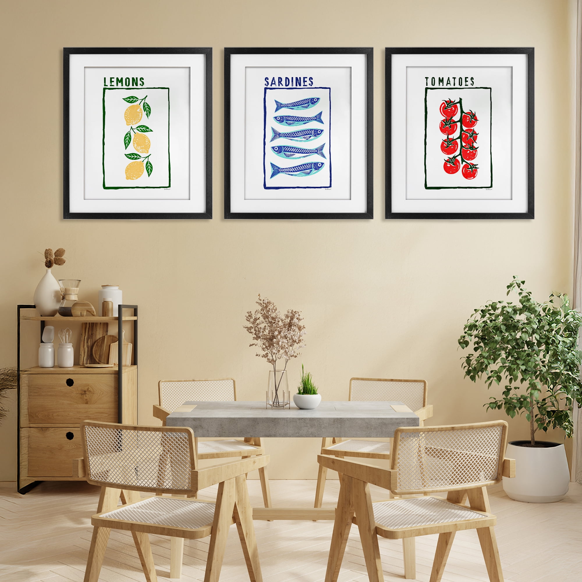 Stupell Industries Healthy Summer Foods 3 Piece Black Framed Print Under Glass Set, design by Amanda Greenwood