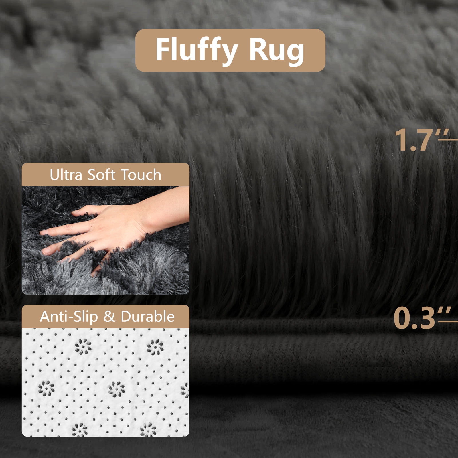 ZRSDIXK 9ft x 12ft Area Rug, Soft Fluffy Area Rugs for Living Room Bedroom Kids Room Decor Carpet, Dark Gray