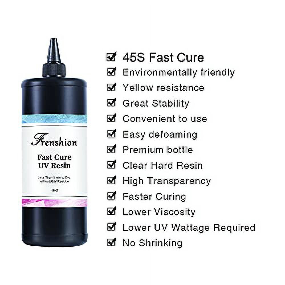 1KG Upgrade 45S Fast Cure Clear Hard UV Resin,High Transparency and No Shrinking +Mini Lamp For DIY Jewelry Earrings Necklace Bracelet Making,Casting & Coating