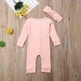 thumbnail image 3 of PENGXIANG Baby Solid Romper Knitted Rib Long Sleeve Trousers Button Jumpsuit Headband, 3 of 7