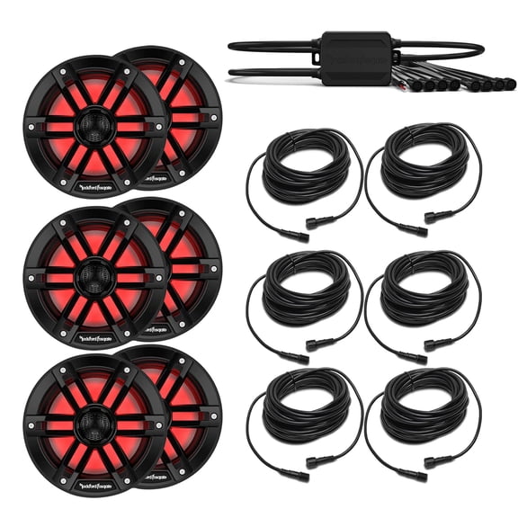Rockford Fosgate 3 Pairs M1-65B M1 Series 6.5" Marine Black (1) PMX-RGB Optix LIght Controller (6) RGB-25 25' Extension Cable