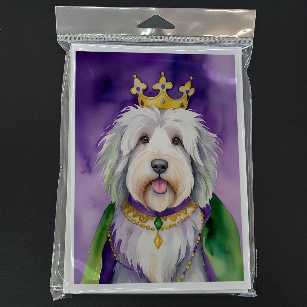 Old English Sheepdog King of Mardi Gras Greeting Cards Pack of 8 7 in x 5 in