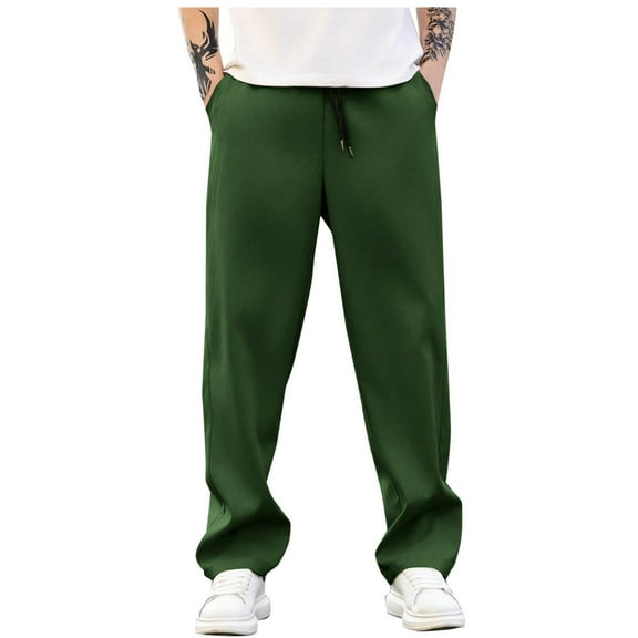 Drawstring Sweatpants for Men Elastic Waist Fleece Jogger Pants with Pockets Solid Color Workout Running Sports Long Sweat Pants
