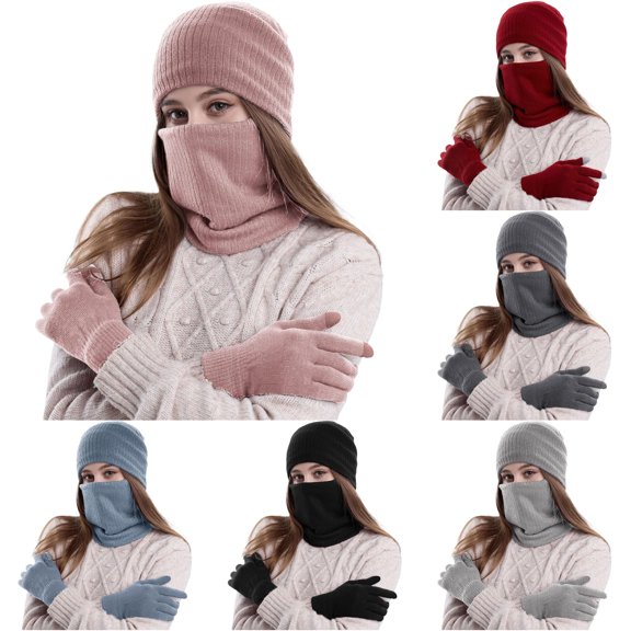 HNMKIU Warm Winter Knitted Wool Plus Velvet Padded Hats And Scarves RD2 - One Size