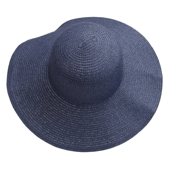 HEVIRGO Women Sun Hat Solid Color Breathable Lightweight Sunscreen Portable Beach Hat Fashion Accessory Blue Straw