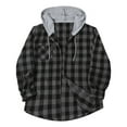 thumbnail image 7 of Mens Plaid Hooded Shirt Button Down Long Sleeve Flannel Hooded Shackets with Pocket Casual Drawstring Hoodie Jacket (XL, Dark Gray), 7 of 7