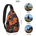 thumbnail image 5 of Sling Backpack,Halloween Black Cats and Pumpkins Pattern Sling Bag with Water Bottle Holder,Waterproof Sling Bag for Men/Women with Headphone Jack for Hiking,Travel, 5 of 6