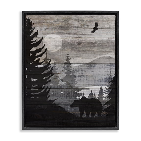 Stupell Industries Farmhouse Rustic Woodland Evening Black Floating Frame Canvas Art, 17 x 21, by Susan Arnot