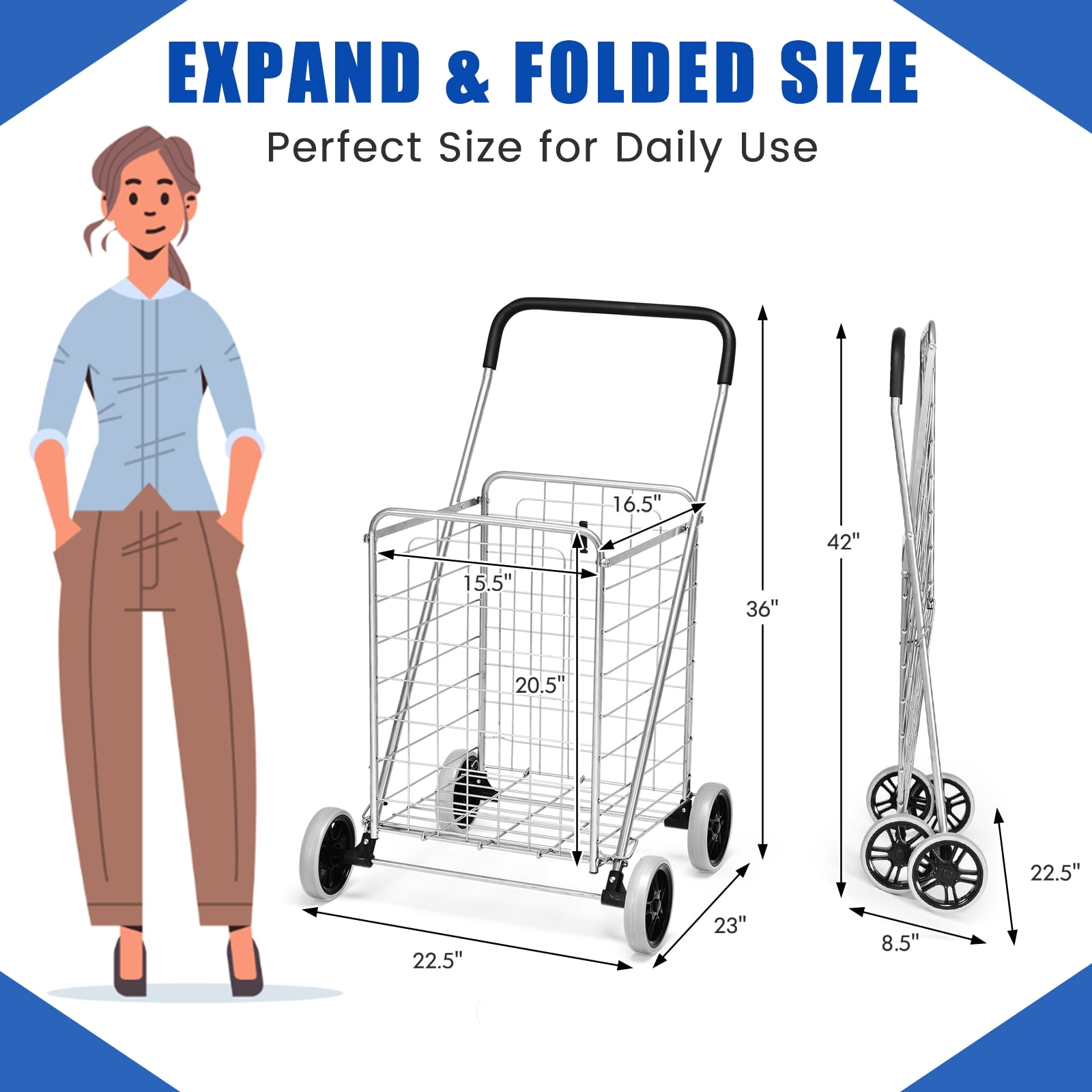 Topbuy Heavy Duty Folding Shopping Cart Utility Trolley with