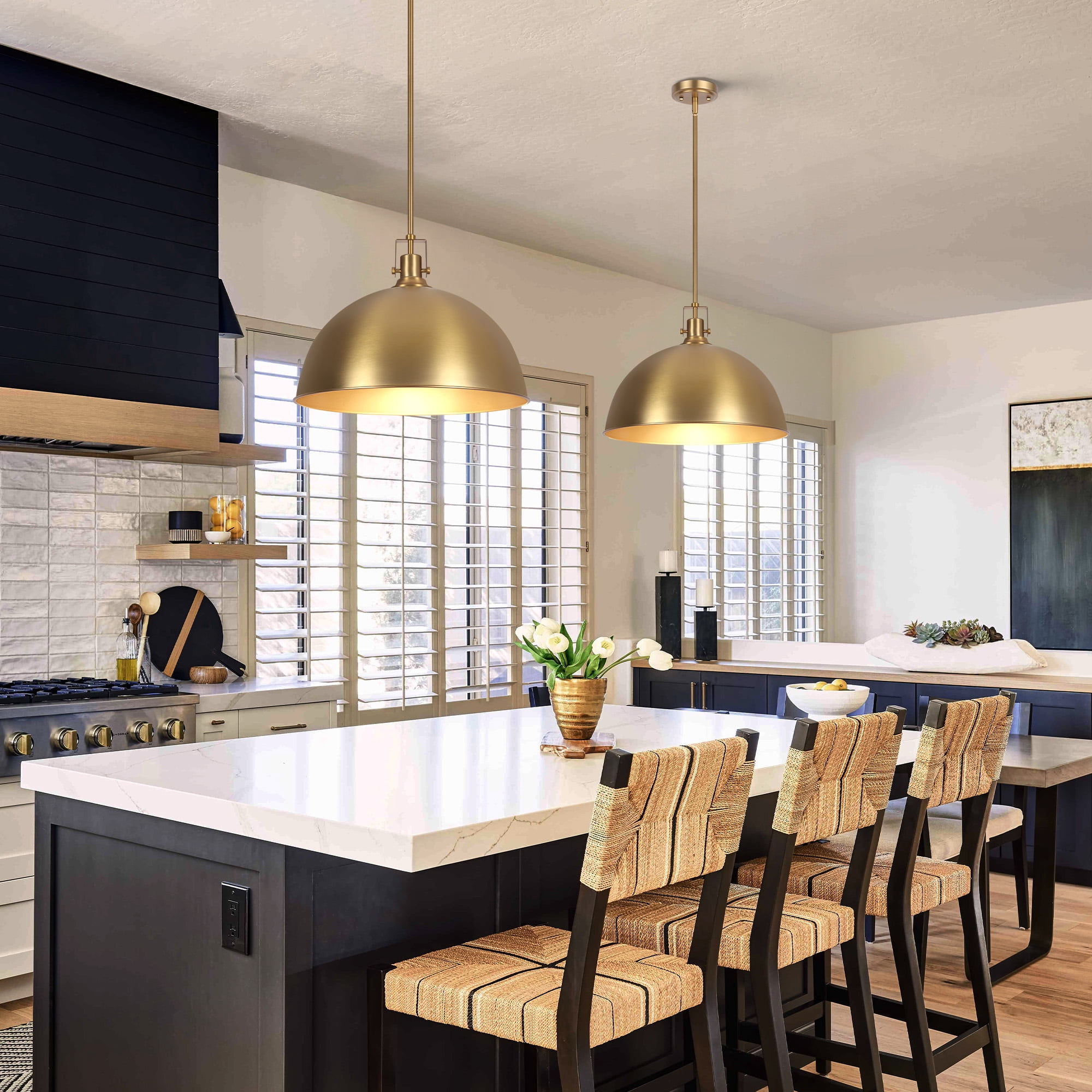 Modern Pendant Light, 18"Farmhouse Pendant Light Industrial Large Dome Brushed Gold Chandelier Ceiling Hanging Lighting for Dining Room Kitchen Island Bar Hallway Entryway