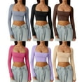 thumbnail image 6 of Douhoow Women Square Neck Crop Tops Long Sleeve Slim Fit Cropped T Shirts Solid Color Short Tops, 6 of 6
