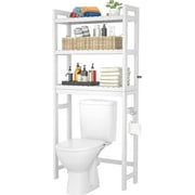 Kingzram 3-Tier Shelves Over the Toilet Storage 64" Adjustable Bamboo Toilet Organizer Rack Bathroom Space Saver White