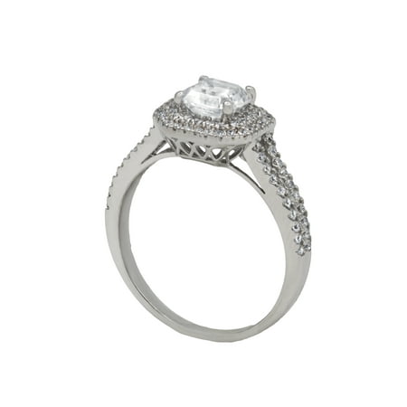 14K White Gold Ring CZ with Asscher Main Stone