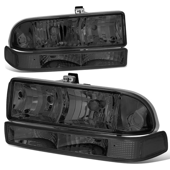 DNA Motoring For 98-04 Chevy S10 Pickup Blazer 4pcs Smoked Clear Corner Headlight Bumper Lamps