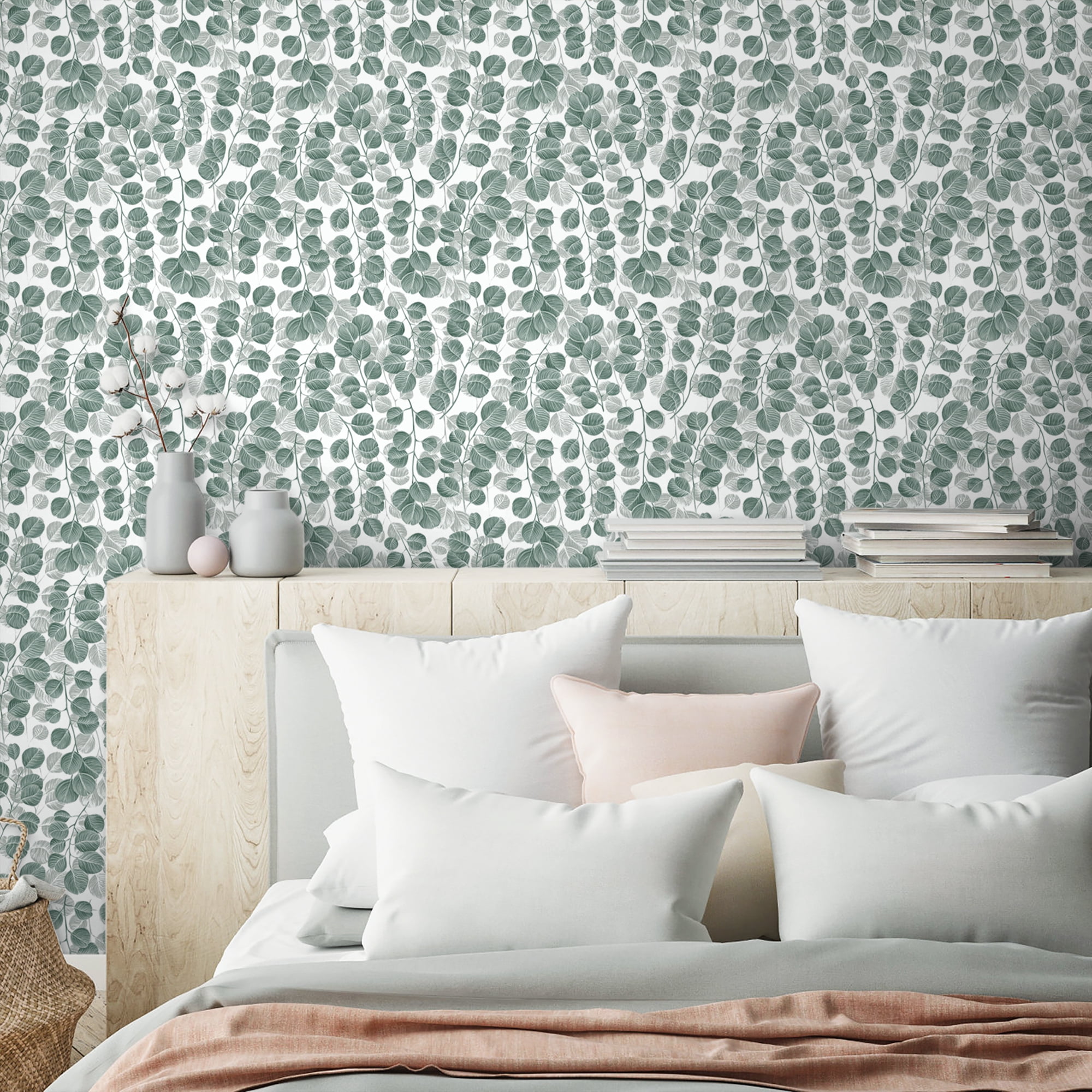 (2 pack) Abyssaly Peel and Stick Wallpaper Green Leaf Wallpaper 17.7" x 118"Self-adhesive Removable Floral Contact Paper for Cabinets Bedroom Living Room Decorative Wall