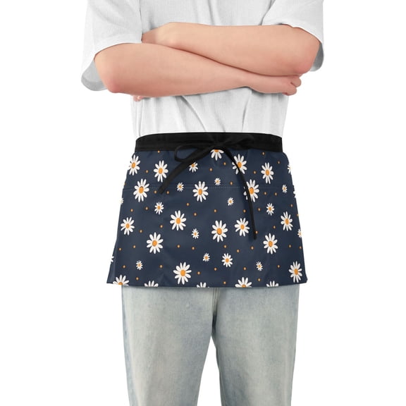 Server Apron with 3 Pockets Waterproof Waitress Waist Short Apron for Man Woman Cute Little Daisy 12 Inches