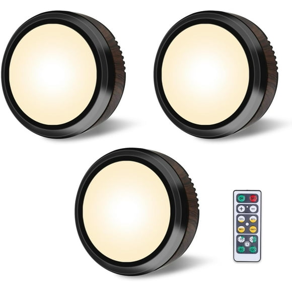 Puck Lights with Remote,Battery Operated Under Cabinet Lights LED Closet Lights Dimmable Tap On Sticky Lights Under Counter Lights for Kitchen (3 Pack Warm White) 3 Pack