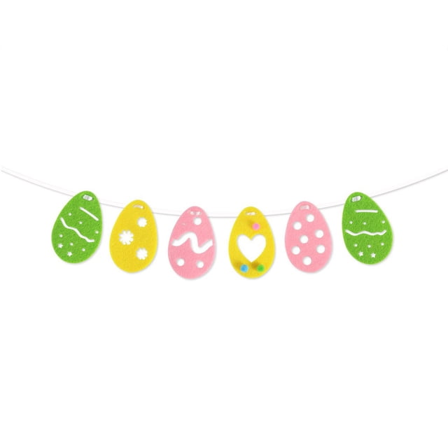 Easter Felt Banner, Reusable Party Garland with Colorful Easter Egg and Bunny Designs, Hanging Spring Party Decoration for Walls, Doorways, and Photo Backdrops