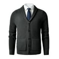 thumbnail image 1 of Men's Shawl Collar Cardigan Sweater Slim Fit Cable Knit Button up Merino wool Sweater_Dark Grey_Large, 1 of 1