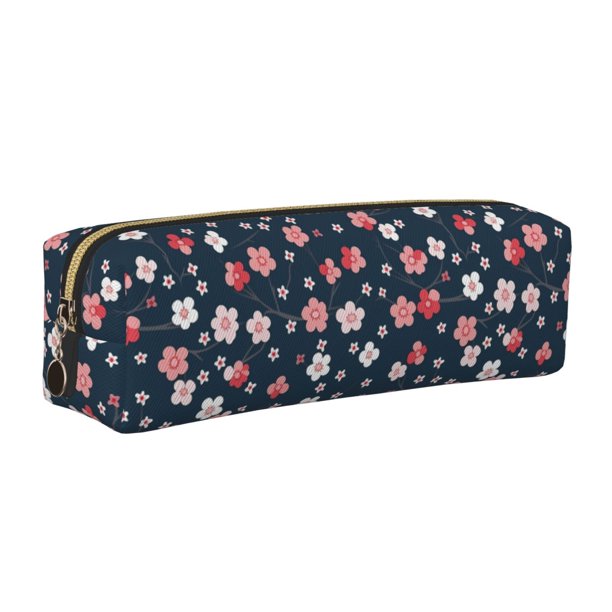 Fotbe Cherry Blossoms Estuche para Lápices de Cuero con Estampado, Estuche con Cremallera Resistente, Organizador Compacto y Elegante para Papelería