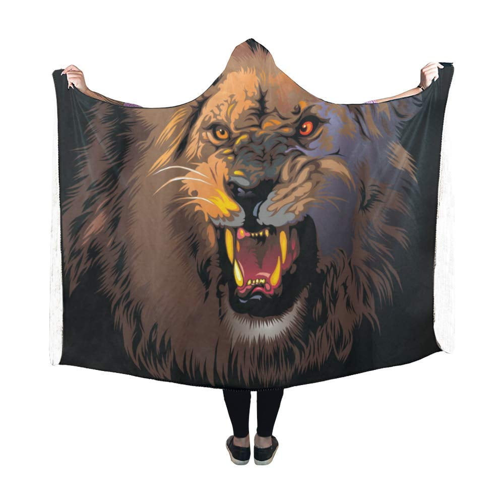 ASHLEIGH Ferocious Lion Hooded Blanket Fashion Pilling Polar Fleece