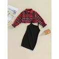 thumbnail image 2 of Bslissey Little Girls 2Pcs Outfits Long Sleeve Button Lapel Short Plaid Coat + Sleeveless Solid Color Slim Cami Dress 2T 3T 4T 5T 6T Toddler Kids Casual Dress Sets, 2 of 8