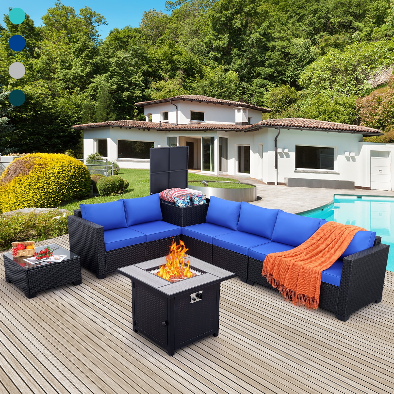 Waroom Patio Furniture Set 7Piece 50000 BTU Propane Gas Fire Pit