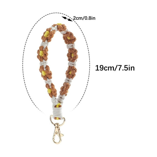 Bohemian Hand Woven Flower Keychain Bracelet Pendant Phone Charm with Clashing Color Ribbons