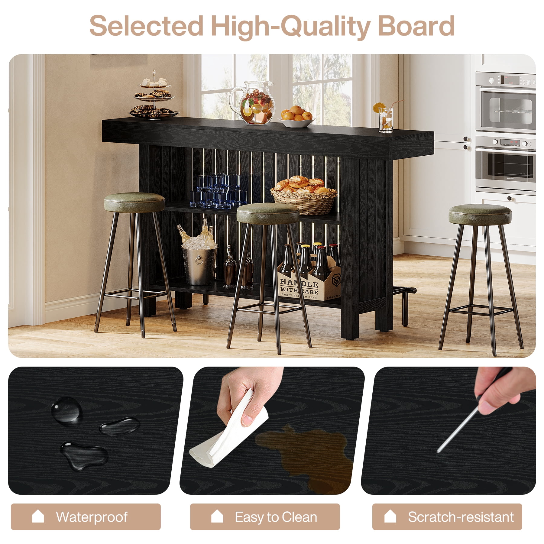 Tribesigns Home Bar Unit, Modern 2-Tier Bar Table with Footrest, Corner Mini Coffee Bar Cabinet for Home Kitchen Pub, Black