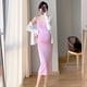 thumbnail image 3 of Vestido de seda helada de punto para mujeres embarazadas de verano de maternidad + traje de dos piezas de cárdigan, 3 of 5