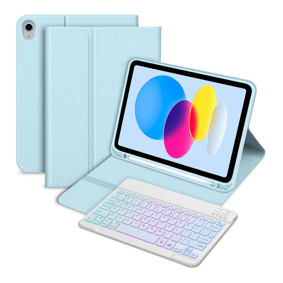 Keyboard Case for iPad 10th Generation, Slim Protective Case with Pencil Holder, Detachable Wireless Keyboard Case for iPad 10th Generation 10.9 Inch -Blue