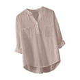 thumbnail image 2 of Rciityk Women's Long Sleeve Pullover Tops Fall Casual Button V Neck Shirts Solid Loose Blouses with Pocket, 2 of 5
