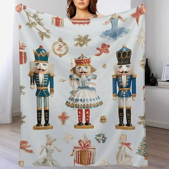 RKSupls Christmas Throw Blanket,Soft Warm Fannel Watercolor Nutcracker Blankets Gift for Home Bed Sofa Couch Decor,30x40 in